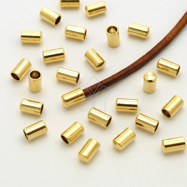 FE-044-GD / 10 Pcs - Cord End Caps (without Loop) for 1.5mm Leather, Cord Terminators, Gold Plated over Brass / 1.9mm inside diameter