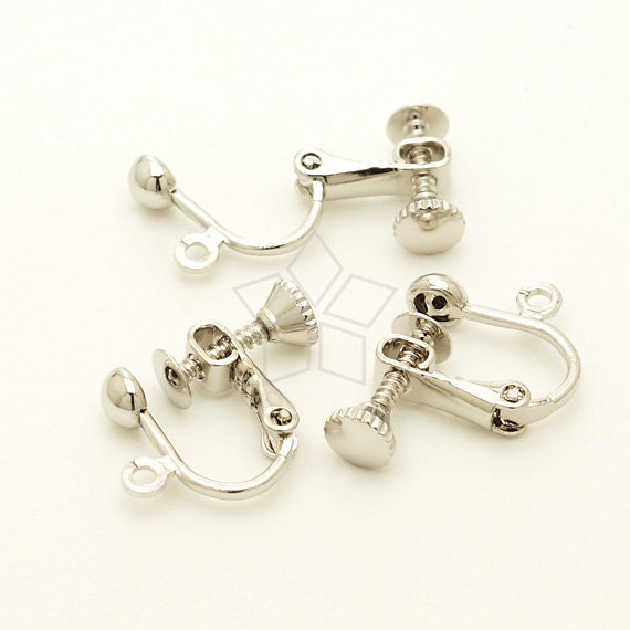 10 Clip On Screw Back Earrings With Loop & Ball Plated Brass Metal 