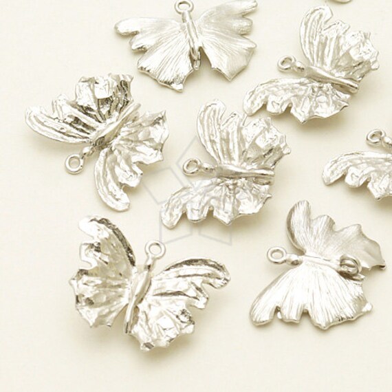 PD-907-MS Pcs Little Butterfly Charm Pendant, DIY Jewelry Earrings  Findings, Matte Silver Plated over Brass
