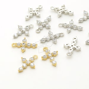PD-014-OP / 2 Pcs - Cubic Zirconia Setting Cross Charm, Tiny CZ Dangle Pendant, Choose Color / 10x15mm