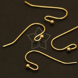 EA-025-GD / 20 Pcs - Ball Point Hook Ear Wires, Earrings Findings, Gold Plated over Brass / 20mm x 13mm