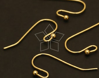 EA-025-GD / 20 Pcs - Ball Point Hook Ear Wires, Earrings Making Findings, Gold Plated over Brass / 20mm x 13mm