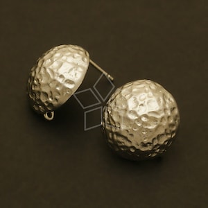 SI-120-MS / 2 Pcs - Hammered Dome Earrings, Matte Silver Plated Hemisphere Ear Posts, 925 Sterling Silver Post / 16mm