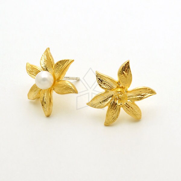 Single Leaf Lily Artisan Pave Stud Earrings