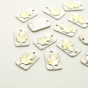 PD-3299-GS / 1 Pcs - Gold and Silver Two Tone Mix Metal Canadian Maple Leaf Charms, Leaf Fossil Pendant, Choose Color! / 10mm x 15mm
