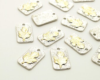 PD-3299-GS / 1 Pcs - Gold and Silver Two Tone Mix Metal Canadian Maple Leaf Charms, Leaf Fossil Pendant, Choose Color! / 10mm x 15mm