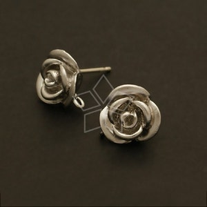 SI-348-MS / 2 Pcs - Cute Rose Earring Findings, Matte Silver Plated over Brass body with .925 Sterling Silver Post / 10mm x 10mm