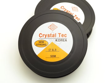 EW-003-CL / 50m Spool - Crystal Tec 0.3mm Clear Elastic Cord, Clear Beading Thread, Stretch String for Bracelet or Craft, Strong & Durable