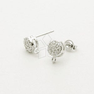 SI-540-OR / 2 Pcs - Mini Jewel Cubic Stud Earrings, Silver Plated, with .925 Sterling Silver Post / 10.6mm