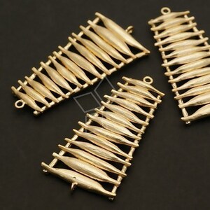 May include: Gold-coloured metal jewellery components. Each component features a series of elongated, leaf-like shapes arranged in a ladder-like structure. The components have small loops for attachment and a matte finish.