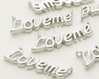 PD-710-MS / 2 Pcs - Love Me Script Pendant, Love Letter Necklace Pendant, Matte Silver Plated over Brass / 21mm x 7mm