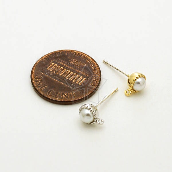 アクセサリー PORTRAY SI-958-GD / 2 Pcs - Solitaire Pearl Ear Posts, White Pearl