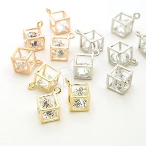 PD-2808-OP / 2 Stk. - Zirkonia Innenwürfel Charm Anhänger, Floating Cubic Zirkonia Würfel Charms, Farbwahl / 8mm