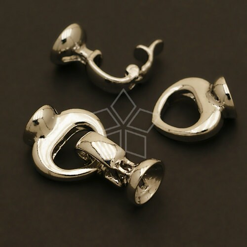 CS-041-OR / 2 set - Heart Clasp Fold over Buckle, Beads Bracelet Clasp, Silver Plated over Brass / 22mm