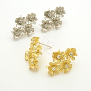SI-1152-OP / 2 Pcs - Four Flowers Post Ear Posts, CZ Flowers Stud Earrings Findings, 925 Sterling Silver Post, Choose Color! / 14mm x 20mm