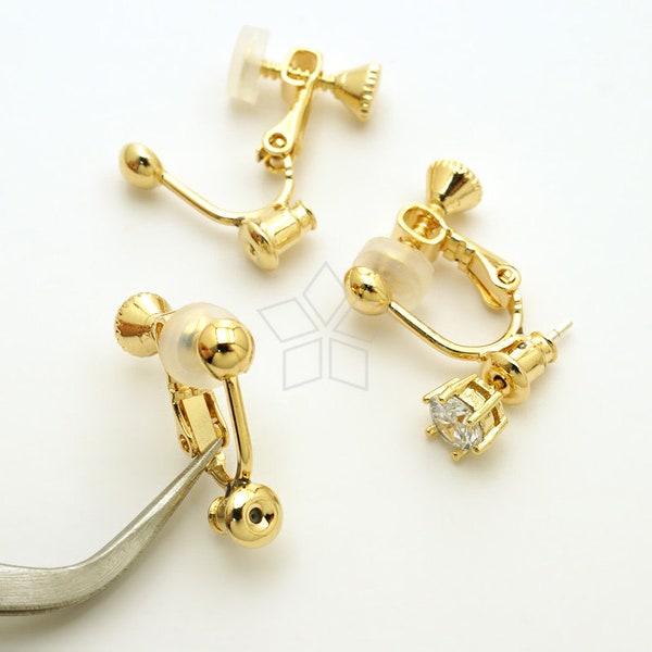 EA-315-GD / 4 Pcs - Screwback Clip on Earrings, Convert Ear Studs into Ear Clips for Non-Pierced Ears, Horizontal, Gold Plated / 16.5mm
