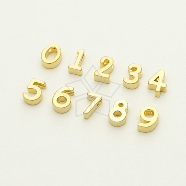 IN-162-MG / 2 Pcs - Numeric Tiny Pendant, Number 0-9 Zero to Nine, Matte Gold Plated over Brass, Choose Number / 5x7mm