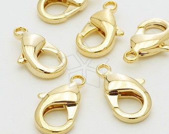 CS-046-GD / 10 piezas - Cierre de langosta de latón macizo (talla L), conector para collar y pulsera, chapado en oro sobre latón / 19 mm x 11 mm