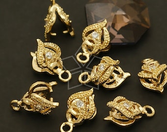 PS-036-GD / 2 Pcs - Blade Pinch Bail with CZ Stone Detail, Gemstone Pendant Connector, Gold Plated over Brass / 6mm x 10mm