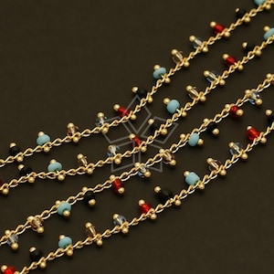 CH-065-GD / 1 meter Multi Color Mixed Lacy Seed Beads Chain, Necklace Bracelet Anklet Chain Findings, Gold Plated over Brass / 2.6mm image 1