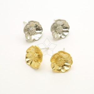 SI-686-OP / 2 Pcs - Rose Mallow Flower Ear Posts, Tiny Hollyhock Blossom Stud Earrings, 925 Sterling Silver Post, Choose Color / 12mm