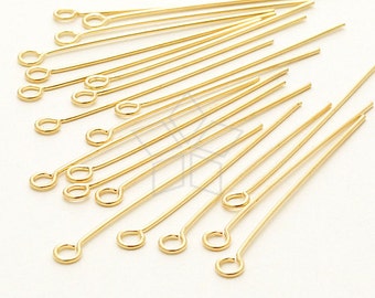 FD-106-GD / 90 Pcs - 22 Gauge Eye Pins, Gold Plated over Brass, 0.6mm Wire Thickness / 30mm