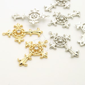 -2029-OP / 1 Pcs - Sertissage de Zircone Cubique Pendentif Croix Classique, CZ Crucifix Baroque, Croix Victorienne Gothique, Choisissez la Couleur / 20mm x 30mm