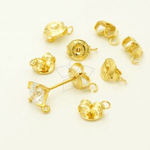 SV-311-GD / 2 Pcs - Sterling Silver Ear Nuts with a Loop, Stud Earring Backs, Ear Backs, Gold Plated 925 Sterling Silver / 5.7mm