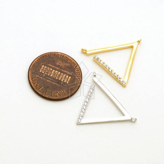 PD-2449-GD / 1 Pcs - CZ Open Triangle Sideways Pendant, Cubic