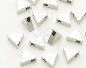 ME-180-MS / 2 Pcs - Triangle Bead Charm Centerpiece, Small Size Triangle, Matte Silver Plated over Brass / 6mm x 5.4mm