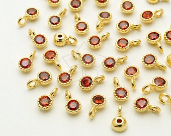 PD-1685-GD / 4 Pcs - Very Tiny Birthstone Charms, January Birthstone, Garnet CZ Pendant, Gold Plated over Brass / 3.2mm x 5mm