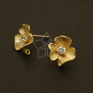 SI-489-MG / 2 stuks - oorbellen met zoete bloemen, mat verguld, met .925 sterlingzilveren stift / 12 mm x 12 mm