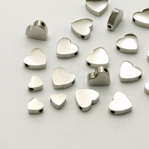 SG139 / 2 peças - Conta espaçadora de buraco de coração plano brilhante polido de aço inoxidável, 4mm 6mm prata delicado coração em branco amuleto de amor/escolha o tamanho