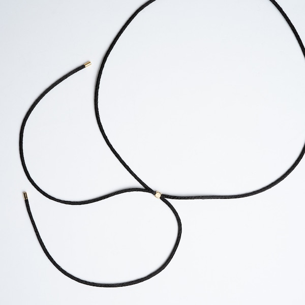 WR65 / 1 Pcs - Black Smooth Soft Silk Satin Cord Necklace with Metal Bead Slider, Adjustable Length Necklace Findings / 2.2mm Thickness