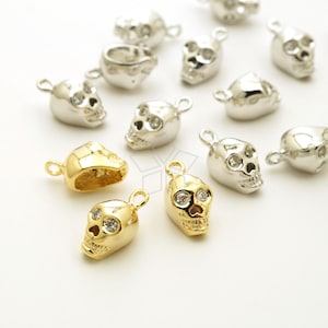 PD-3361-OP / 1 Pcs - CZ Eyed Mini Skull Charms, Small Skull Pendant, Halloween Solid Skull Charm, Choose Color / 6mm x 12mm