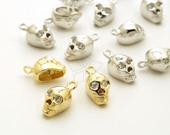 PD-3361-OP / 1 Pcs - CZ Eyed Mini Skull Charms, Small Skull Pendant, Halloween Solid Skull Charm, Choose Color / 6mm x 12mm