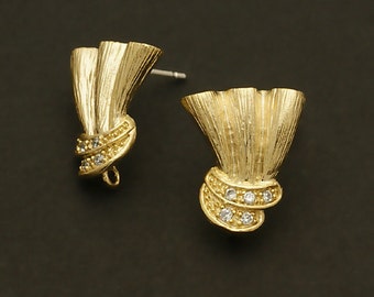 SI-215-MG / 2 Pcs - Jewel Scarf Earring, DiY Jewelry Earrings Findings, Matte Gold Plated over Brass, 925 Sterling Silver Post / 13x16mm