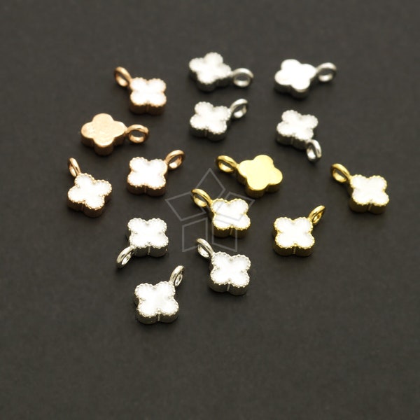 SV-414-OP / 1 Pcs - 925 Sterling Silver Clover Charm, White Epoxy Mini Daisy Flower Pendant, Choose Color / 5mm x 7.8mm