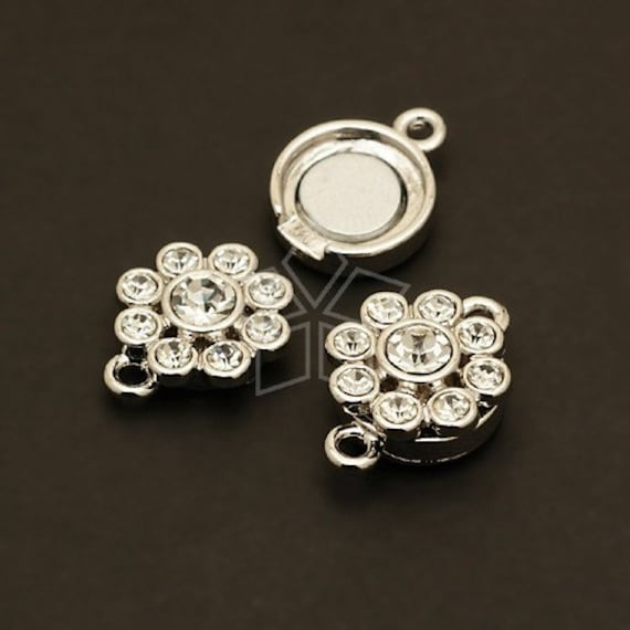 CS-009-OR / 2 Pcs - Flower Magnetic Clasp Connector for Bracelet, Silver Plated over Brass / 12mm