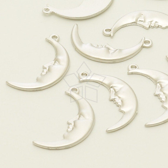 PD-1135-MS / 2 Pcs - Moon Face, Crescent Moon Charm Pendant, Matte