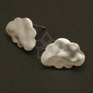 SI-193-MS / 2 Pcs - Cloud Stud Earring Findings, Cloud Ear Posts, Matte Silver Plated, 925 Sterling Silver Post / 17mm x 12mm