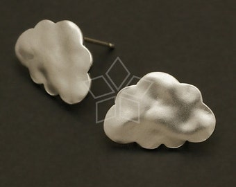 SI-193-MS / 2 Pcs - Cloud Stud Earring Findings, Cloud Ear Posts, Matte Silver Plated, 925 Sterling Silver Post / 17mm x 12mm