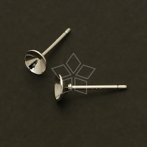 SI-247-OR / 4 Pcs - Cone Cup Earring Posts, Rhodium Silver Plated, Stone Cup Ear Post Earrings Findings, 925 Sterling Silver Post / 5mm