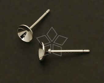 SI-247-OR / 4 st - Konformade örhängesstift, rodiumförsilvrade, örhängesdetaljer i stenform, stift i 925 sterlingsilver / 5 mm