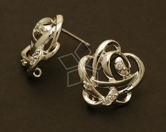 SI-071-OR / 2 Pcs- The Rose Earring Findings, Silver Flower Ear Posts, DiY Jewelry Earrings Making, 925 Sterling Silver Post / 15mm x 16mm