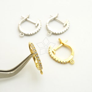 EA-355-OP / 2 peças - Brincos estilo harpa com um toque, zircônia cúbica, componente do brinco, escolha a cor / 14 x 16 mm