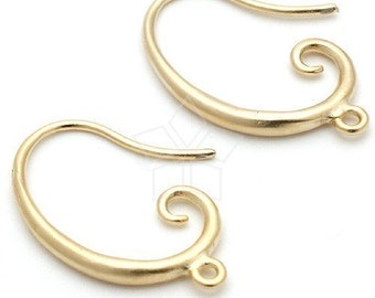 EA-017-MG / 4 Pcs - Rolling Hook Ear Wires, Hook earrings, Earrings Findings, Matte Gold Plated over Brass / 19mm