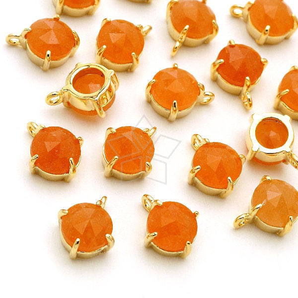 PD-2189-GD / 2 Pcs - Red Aventurine Round Faceted in Prong Setting Bezel Charms, Gemstone Charms, Gold Plated over Brass Bezel / 6mm