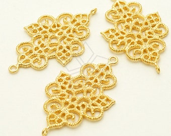 PD-993-MG / 2 Pcs - Renaissance Filigree Chandelier Earring Findings, Earrings Making Charm, Matte Gold Plated over Brass / 19x34mm