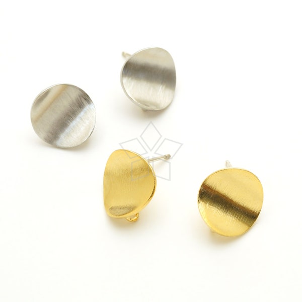 SI-909-OP / 2 Pcs - Curved Round Plate Stud Earrings, Brush Textured Disc Ear Posts, Choose Color / 11mm